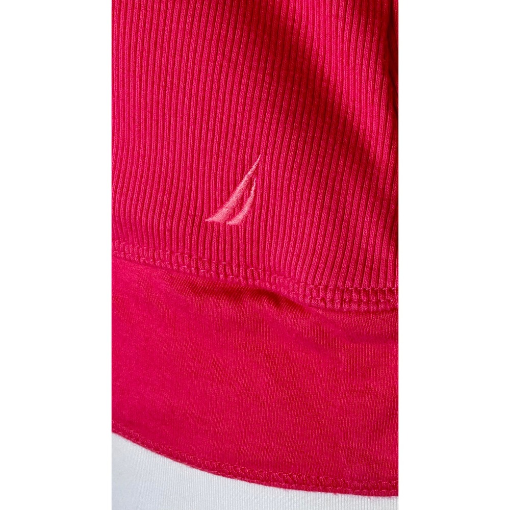 Nautica Women's Pink Ribbed Surplice‎ V-Neck Short Sleeve Top Size Medium - Picture 4 of 4